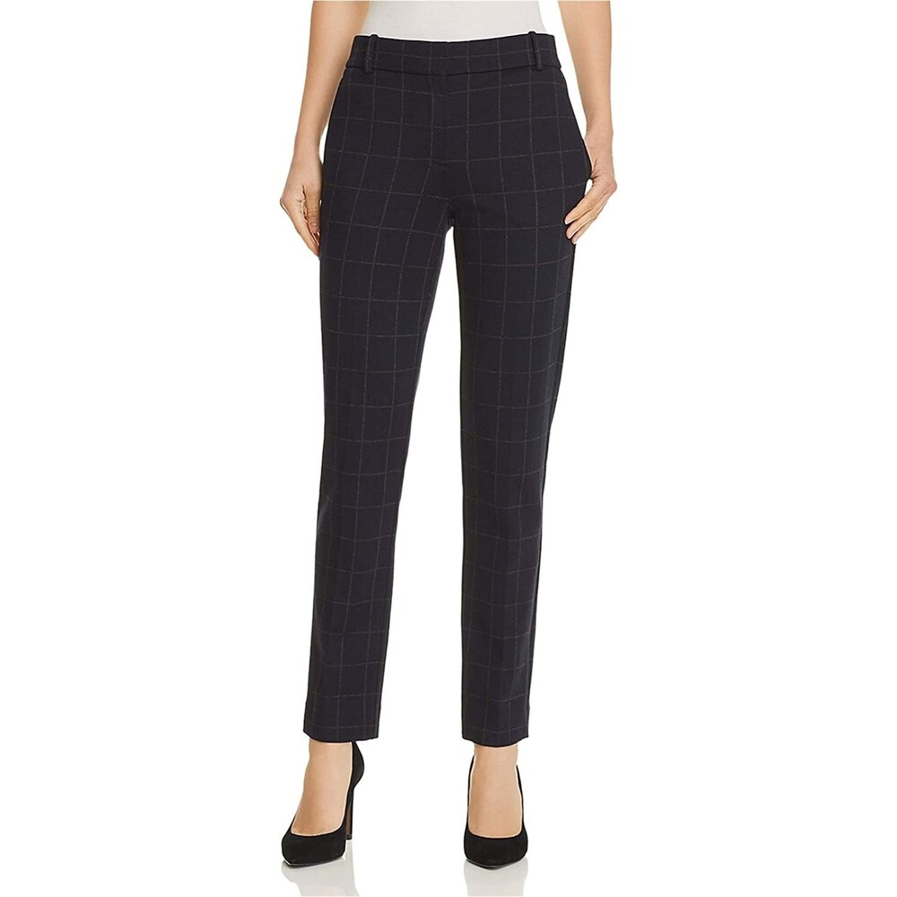 Theory Womens Windowpane Dress Pants Navy office work academia
